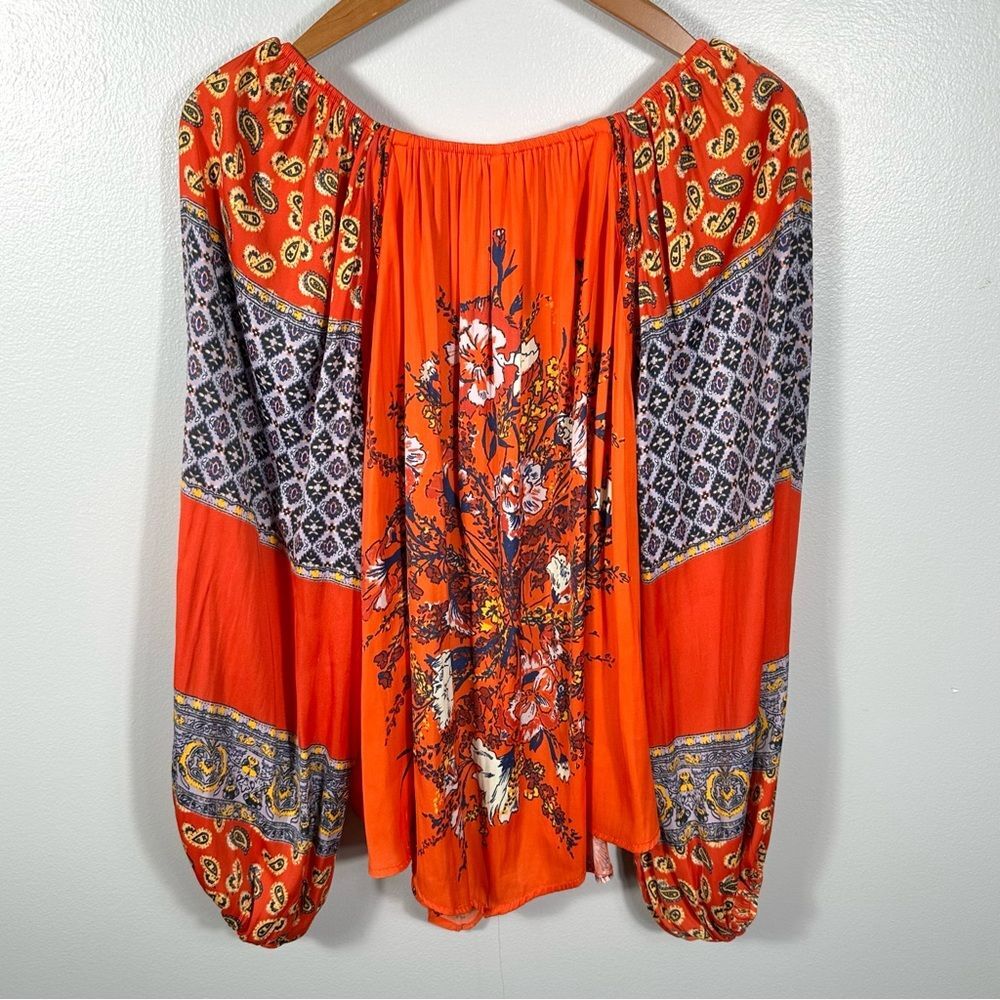 Free People Positano Print Blouse NWT Size XS Cherry Combo Boho Spring Chic - Picture 5 of 15